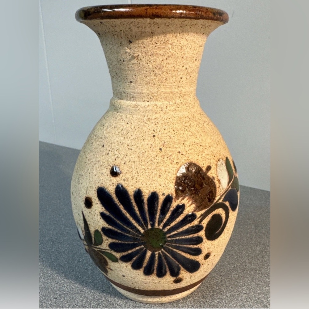 Mexico Floral Pottery Vase- Folk Art 5 1/2" Tall
